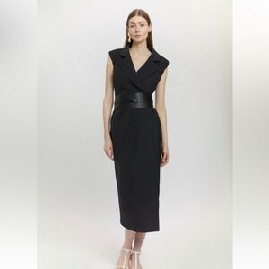 KAREN MILLEN Wool Blend Drape Front Dress